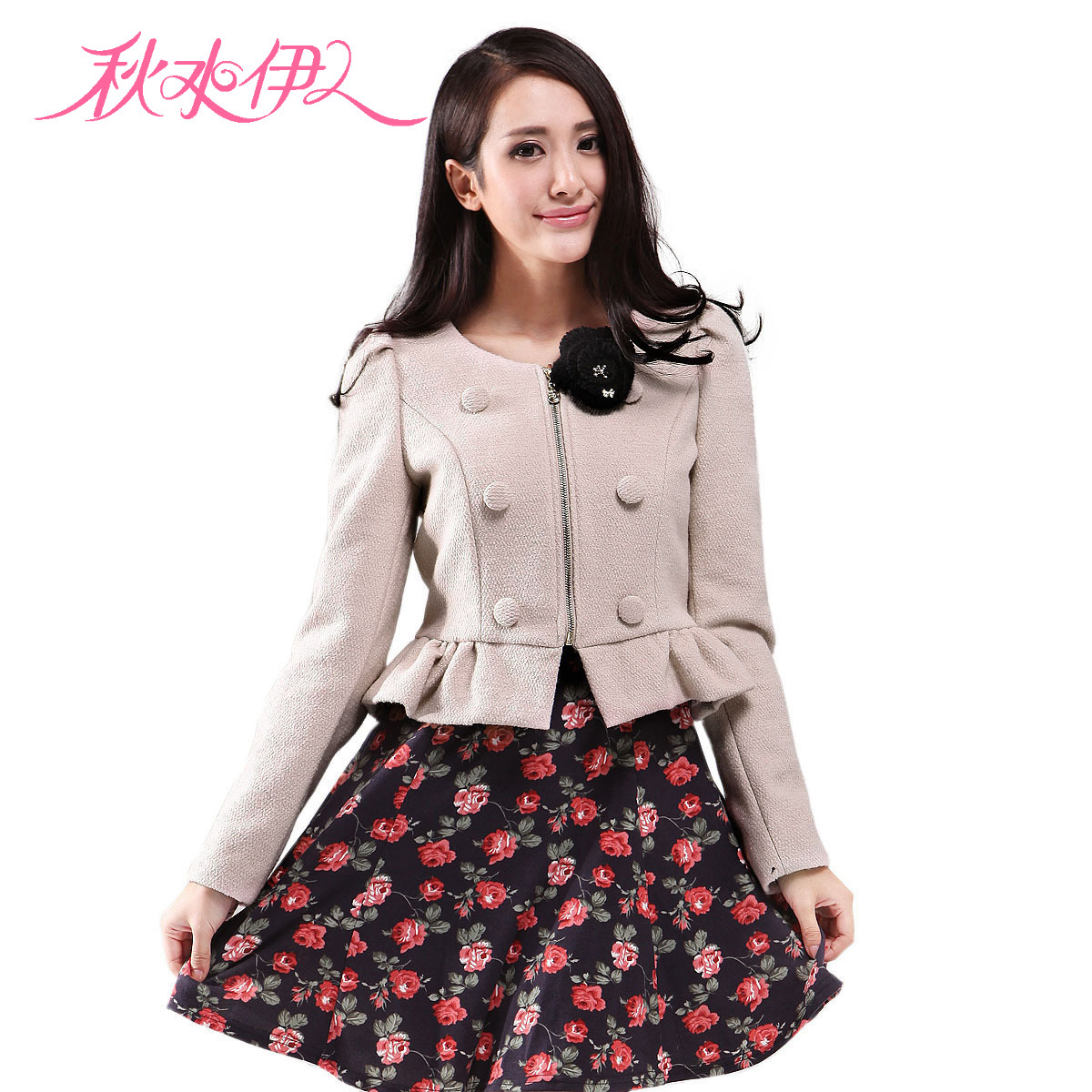 QIUSHUIYIREN 2012 autumn slim ruffle short design cardigan woolen coat