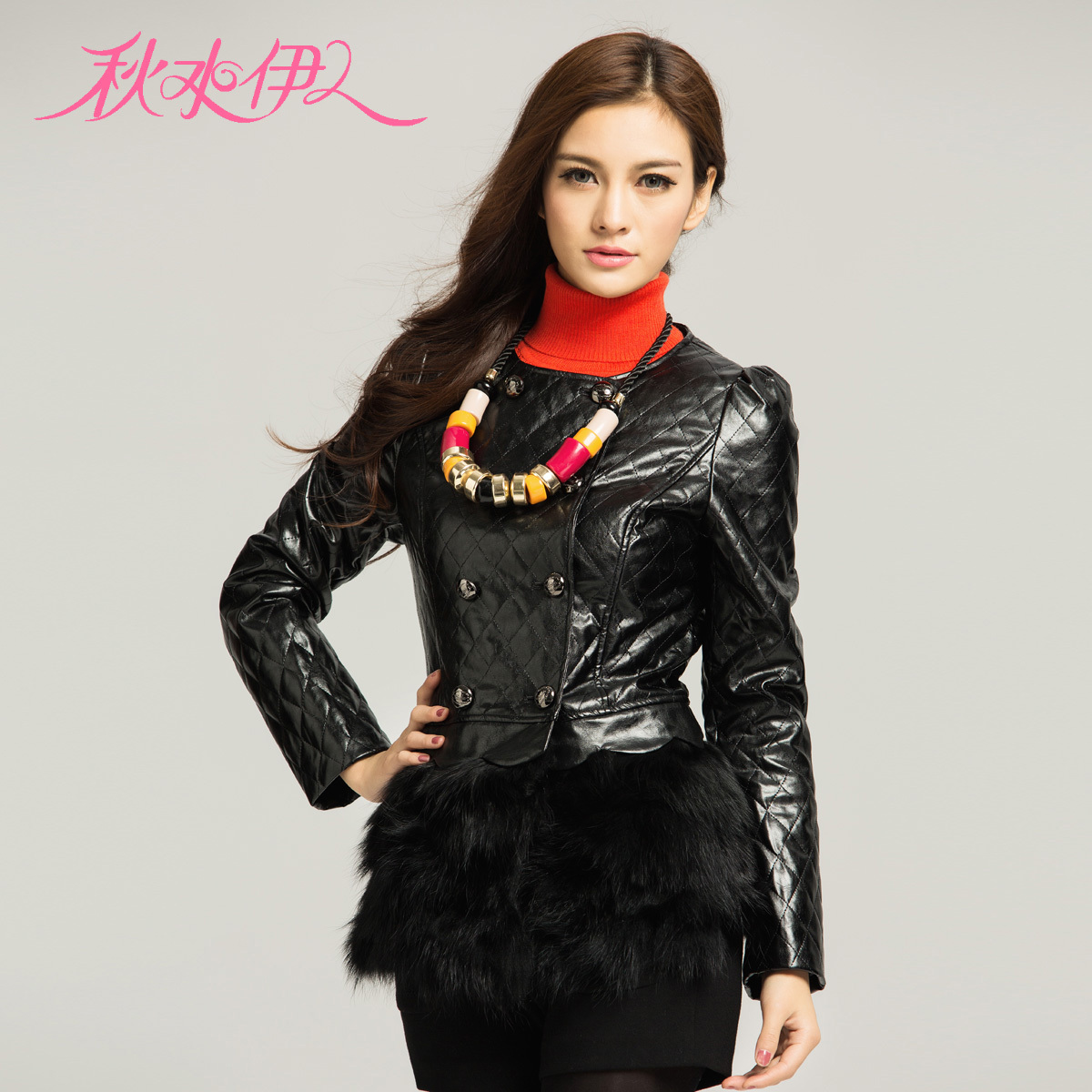 QIUSHUIYIREN 2012 petals winter raccoon fur patchwork dimond plaid cotton-padded jacket