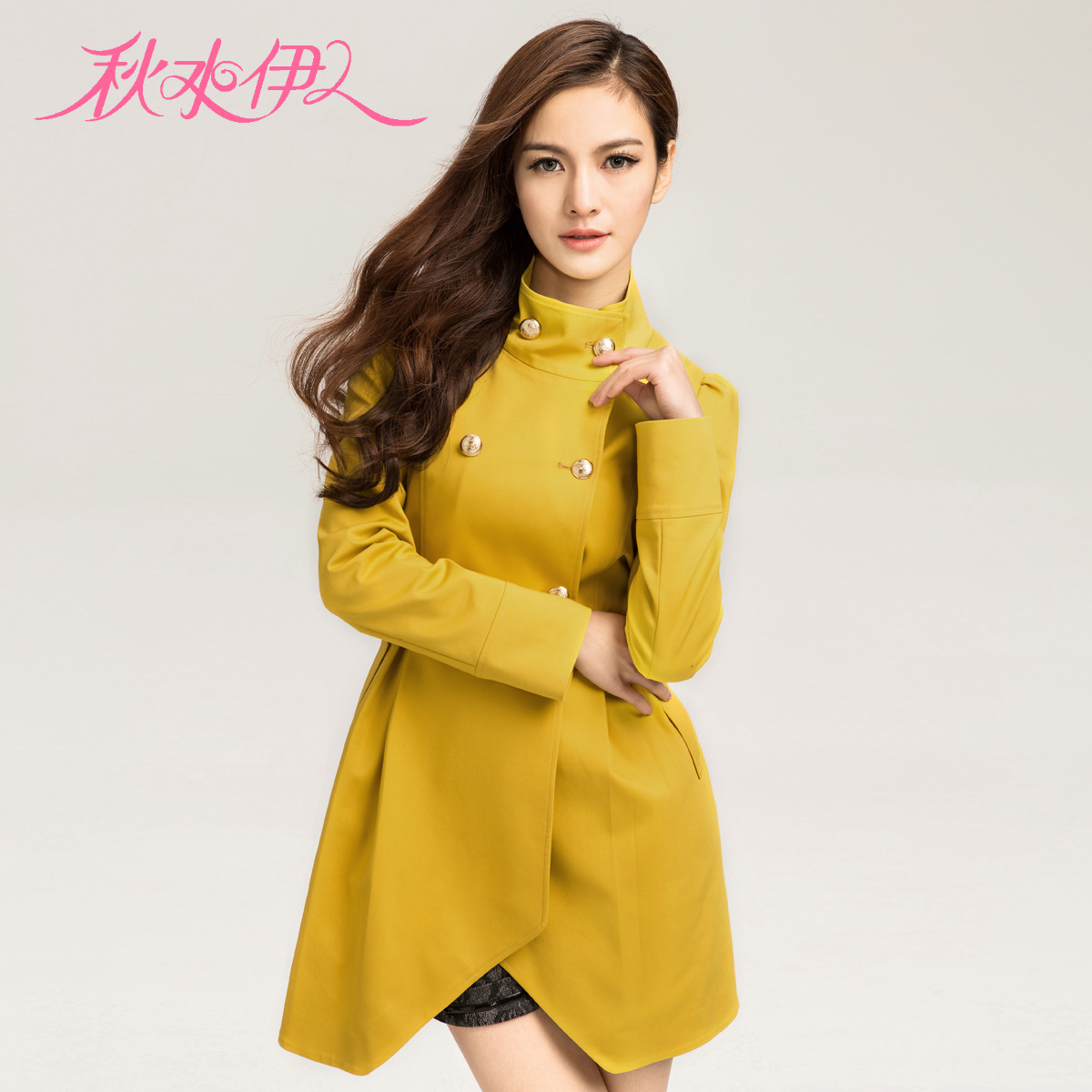 QIUSHUIYIREN 2013 spring gentlewomen slim all-match fashion double breasted medium-long trench outerwear