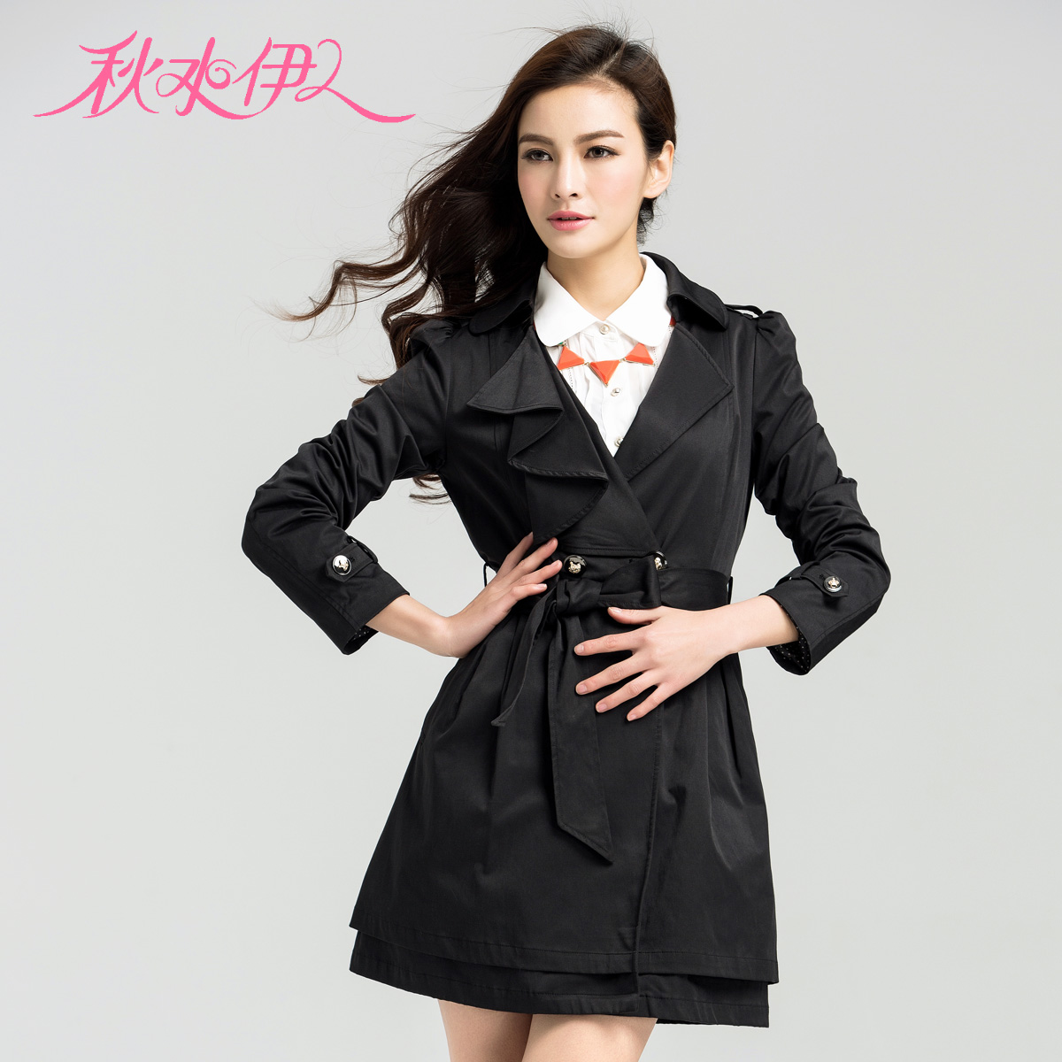 QIUSHUIYIREN 2013 spring new arrival fashion ruffle slim trench outerwear