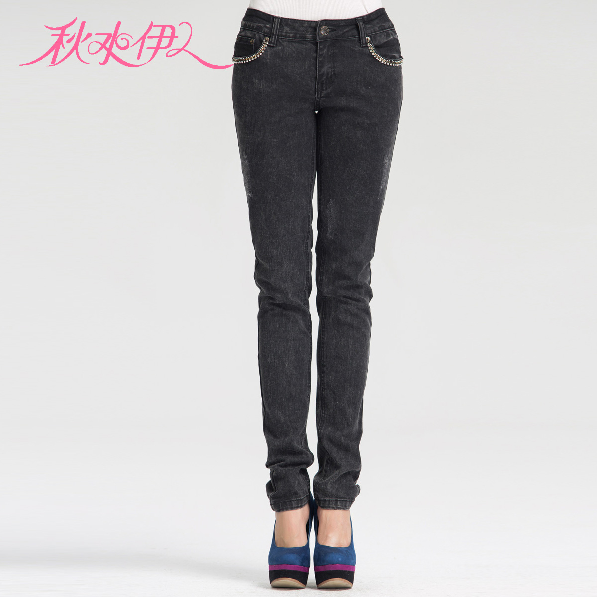 QIUSHUIYIREN 2013 spring slim all-match water wash jeans