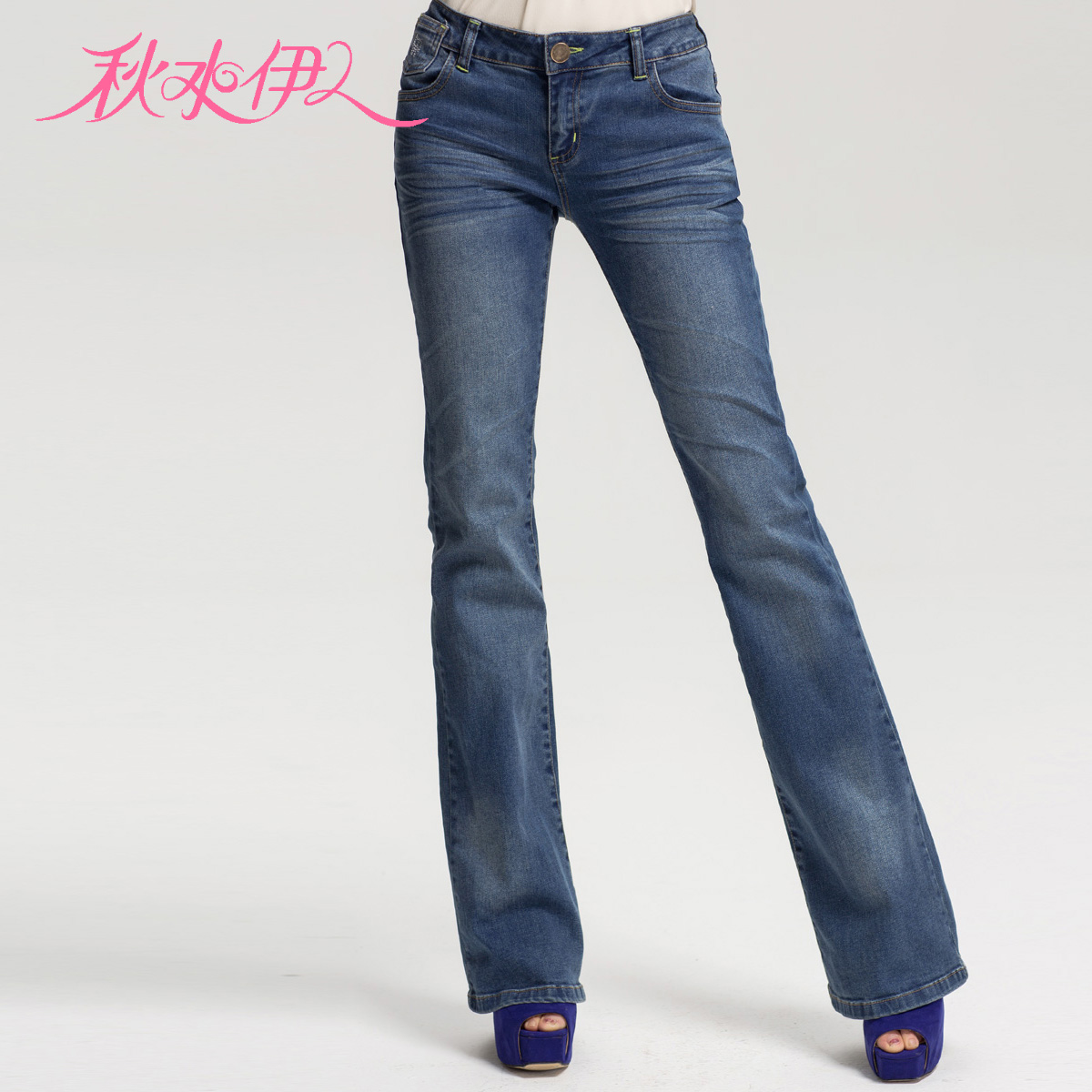 QIUSHUIYIREN 2013 spring slim butt-lifting speaker water wash jeans Women beading pocket