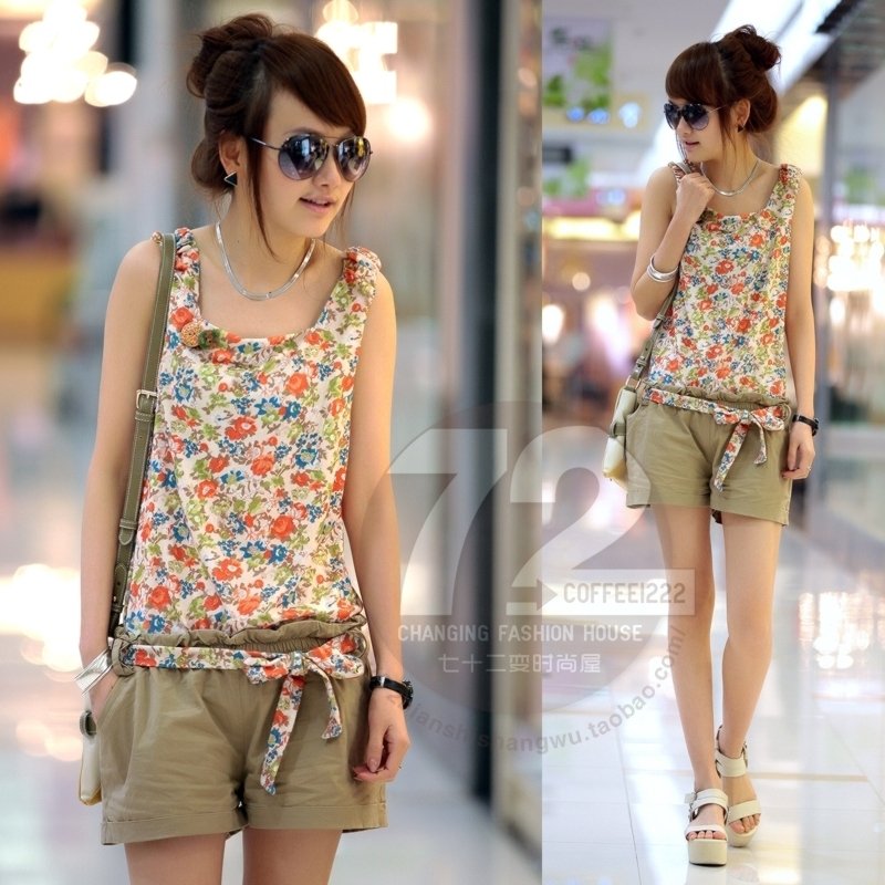 Qm1078 2012 summer sweet vest jumpsuit shorts