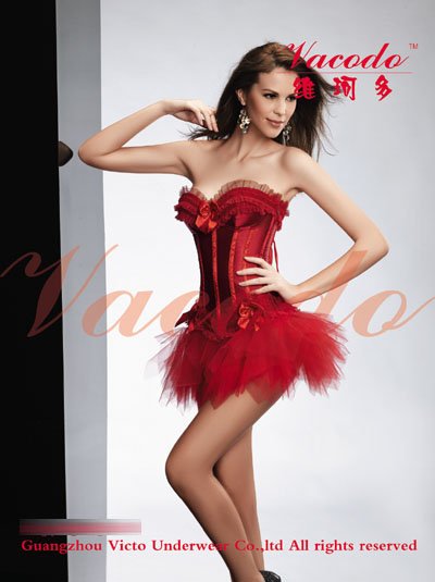 qm8068 -CORSET  RED  overbust corset + Freeshipping (Selling corset or corset+skirt)