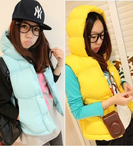 Qq bread vest female autumn and winter fashion with a hood solid color all-match vest autumn and winter vest -vt