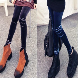 Quality 2013 New faux leather pants Elastic gold velvet quality shiny legging female thickening trousers Fashionable Style