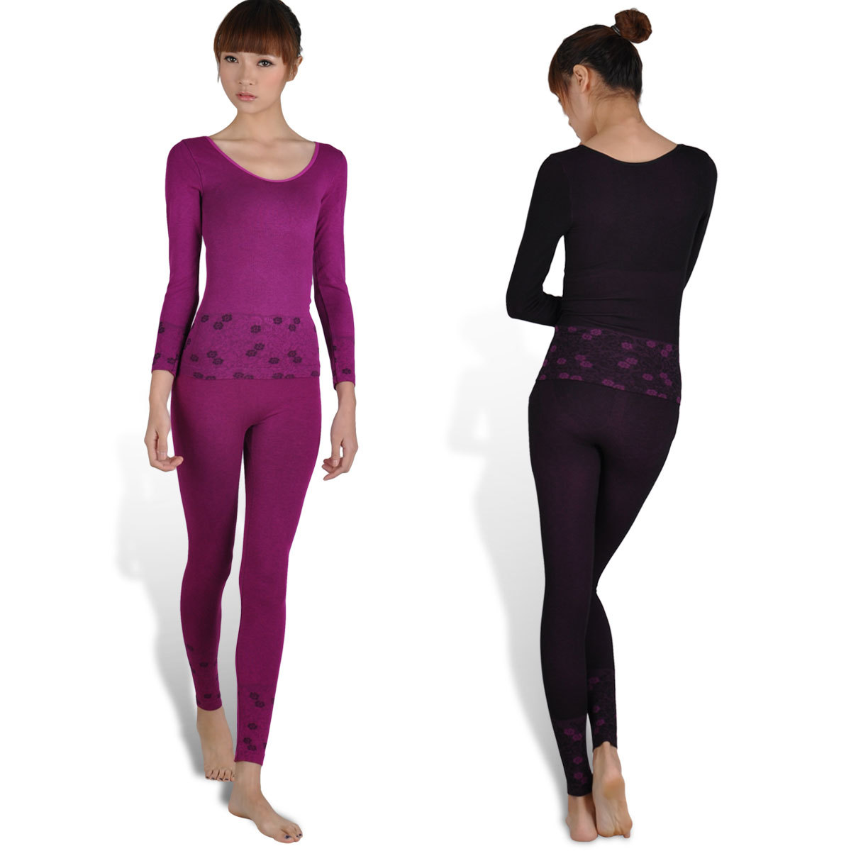 Quality bamboo fibre thermal underwear female set women's thermal underwear set body shaping long paragraph d-1008