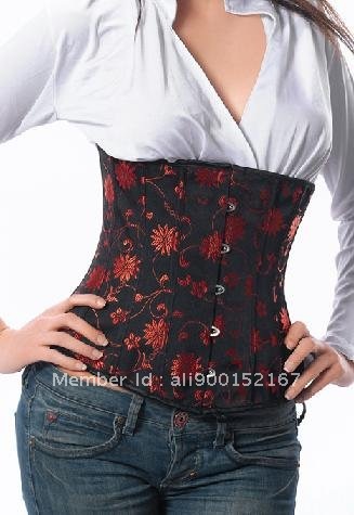 Quality Daisy Brocade Waist Cincher Underbust Black Floral Corset Bustier Lace up S-2XL