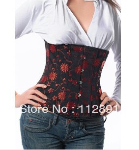 Quality Daisy Brocade Waist Cincher Underbust Black Floral Corset Bustier Lace up S-2XL    M0169