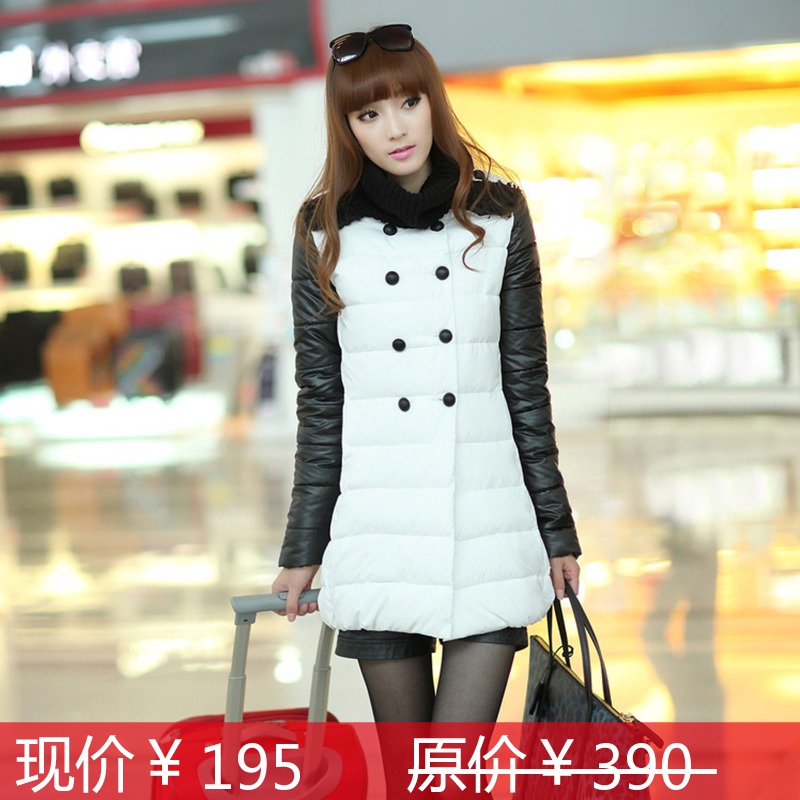 Quality elegant 2012 winter wadded jacket female slim medium-long leather down wadded jacket outerwear