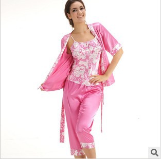 Quality goods household to take ms chun xia emulation silk pajamas lady short sleeve three-piece suit