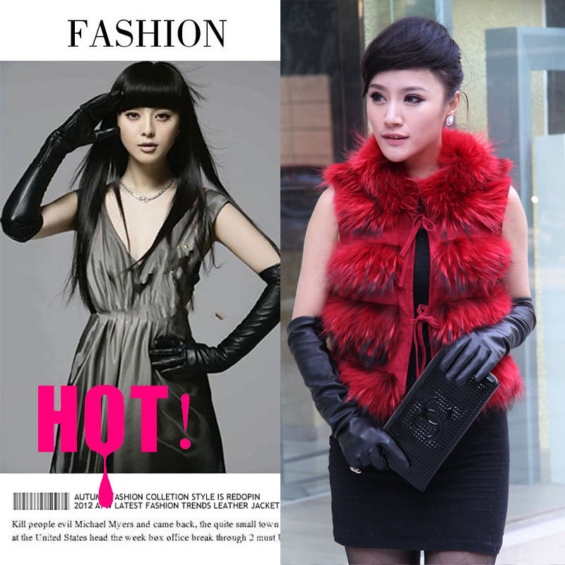 Quality long design 30 women's high quality sheepskin genuine leather gloves 086 Free Shipping