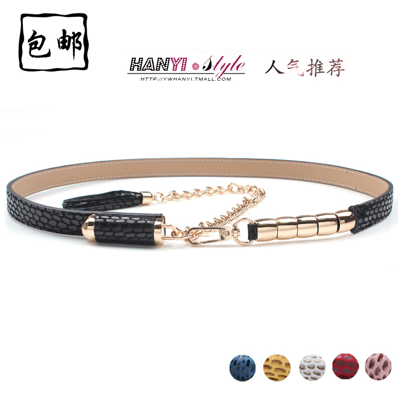 Quality luxury women's decoration belly chain fashion genuine leather thin belt all-match skirt belt metal tassel serpentine