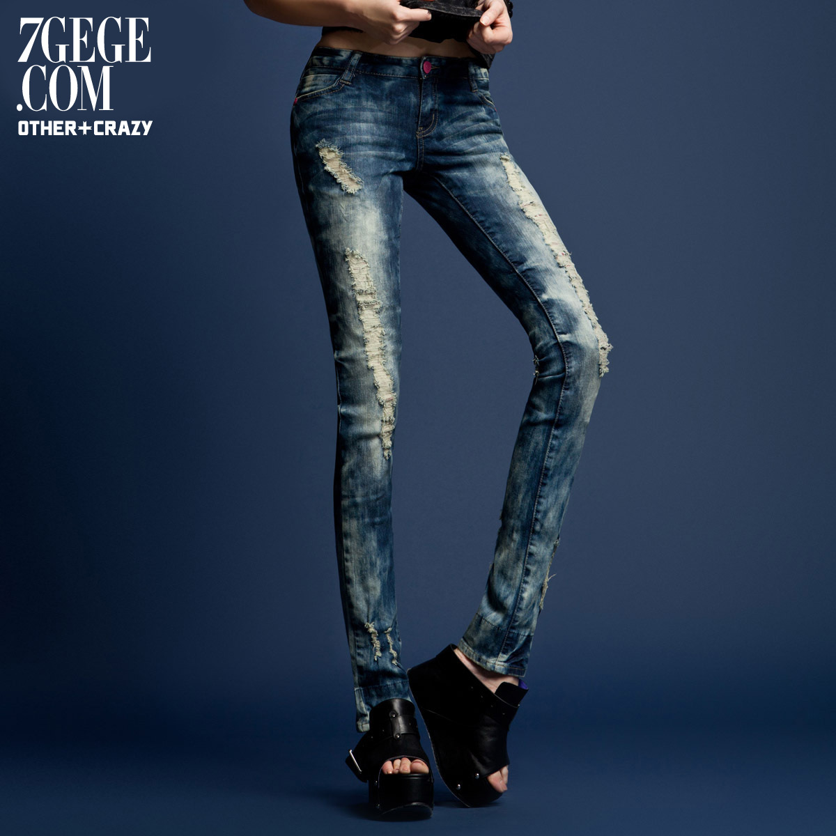 quality new Othercrazy autumn distrressed slim skinny low-waist jeans female 11f30008