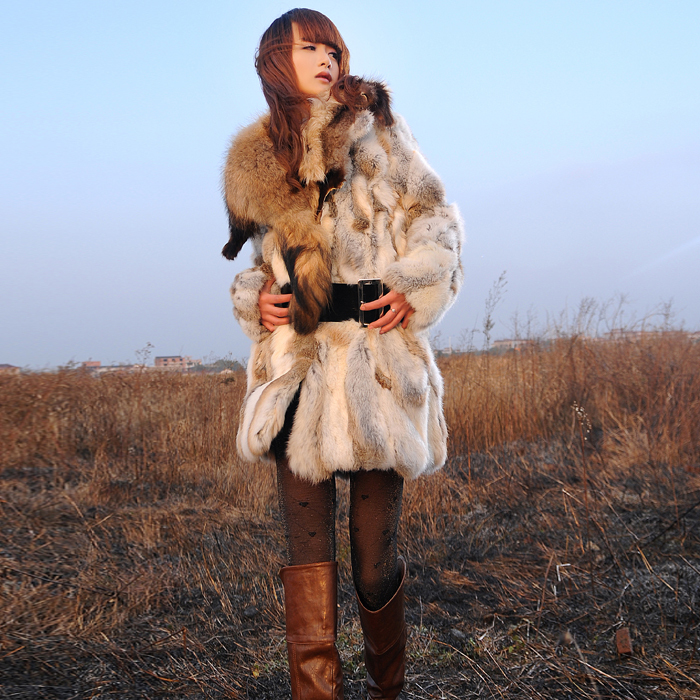 Quality  rabbit fur coat with raccoon fur /Fashion wild long women's fur clothing /Free shipping TF096