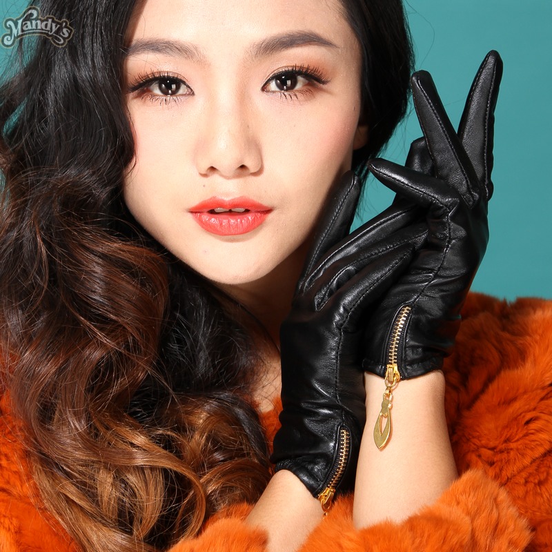 Quality small suede genuine leather gloves women's short design zipper fashion a18029