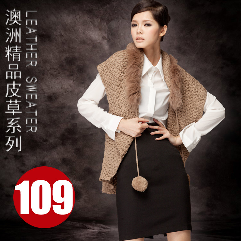 Queen 2012 autumn and winter fox fur wool lacing thick yarn sweater cardigan