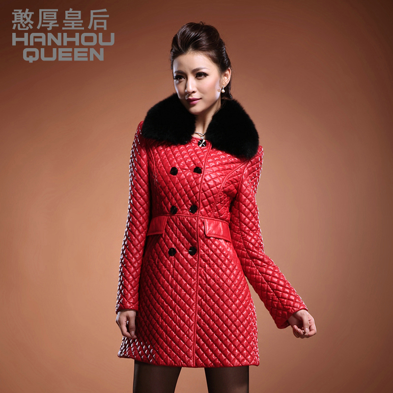 Queen 2012 autumn medium-long slim fur collar sheepskin female genuine leather clothing outerwear free shipping