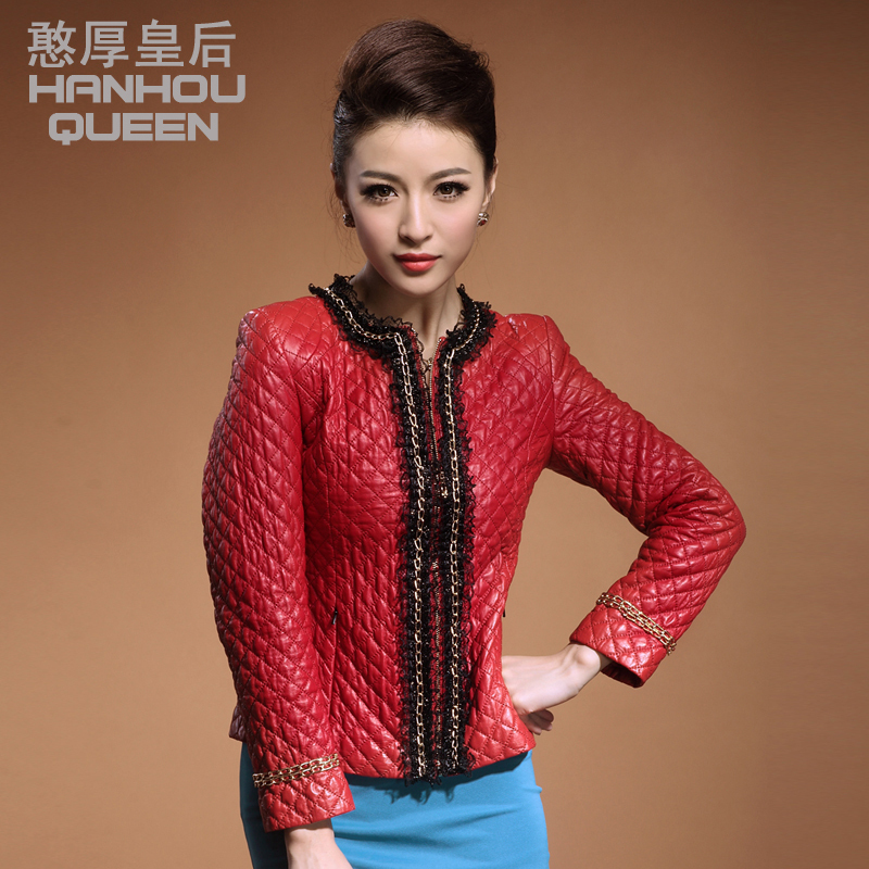 Queen 2012 fashion autumn o-neck sheepskin leather clothing female genuine leather slim outerwear free shipping