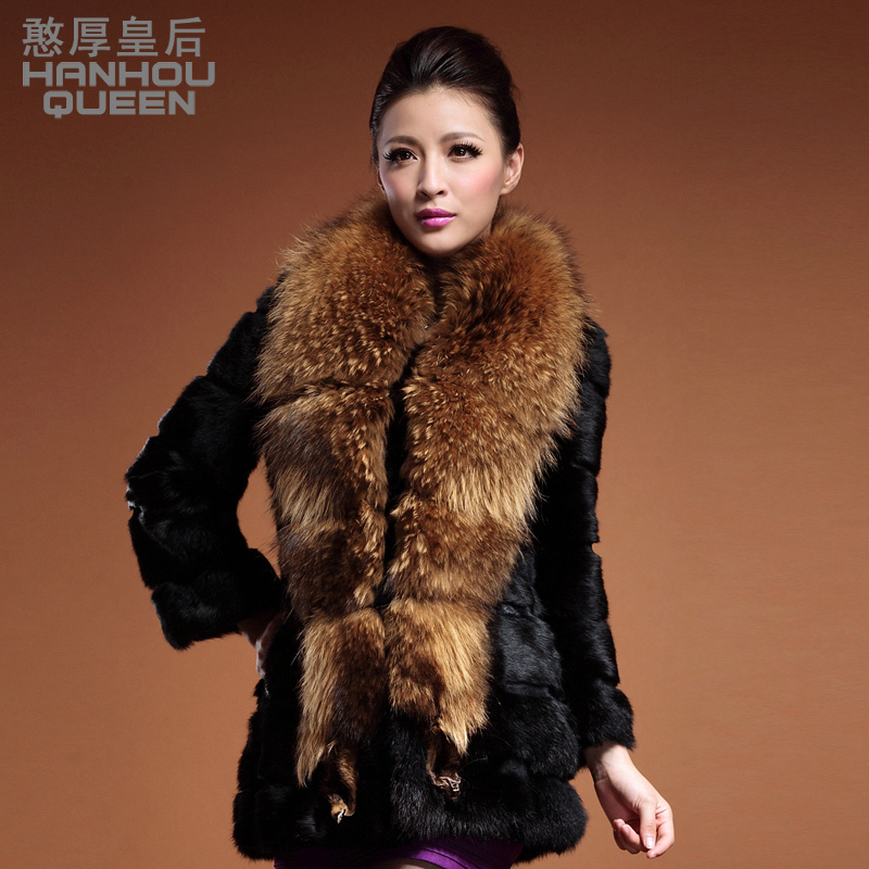 Queen 2012 fashion medium-long raccoon fur rabbit fur coat free shipping