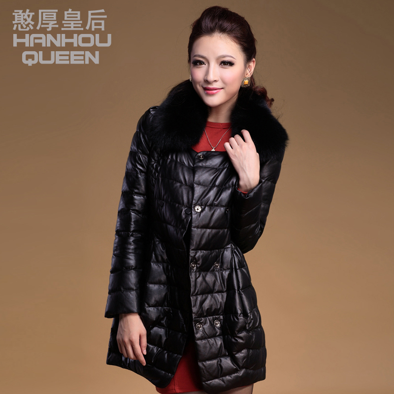 Queen 2012 slim long design fox fur leather down coat female genuine leather clothing free shipping