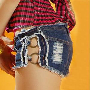 Queen fashion dance sexy women's ultra-low-waisted buckle super shorts water wash denim shorts