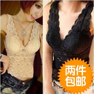 Queen women's full lace sexy clairvoyant outfit belt pad V-neck basic shirt small vest spaghetti strap