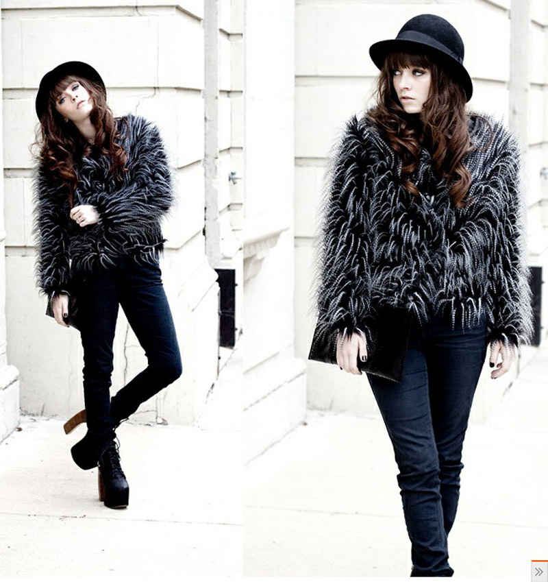 Queen women's quality thickening thermal black long fur coat