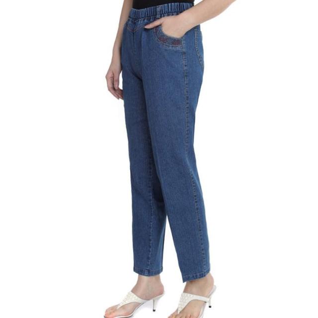 Quinquagenarian jeans high waist pants women's ankle length trousers elastic waist jeans high waist plus size