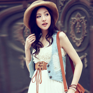 R 9966 real pictures with model autumn all-match denim vest 230g