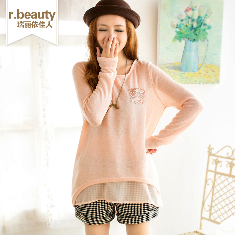 R . beauty winter new arrival women's irregular sweep all-match basic loose pullover sweater 13966