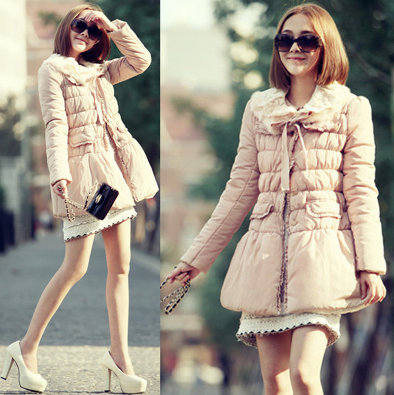 R2032 spring women's fashion fur collar slim medium-long cotton-padded jacket wadded jacket thick outerwear overcoat