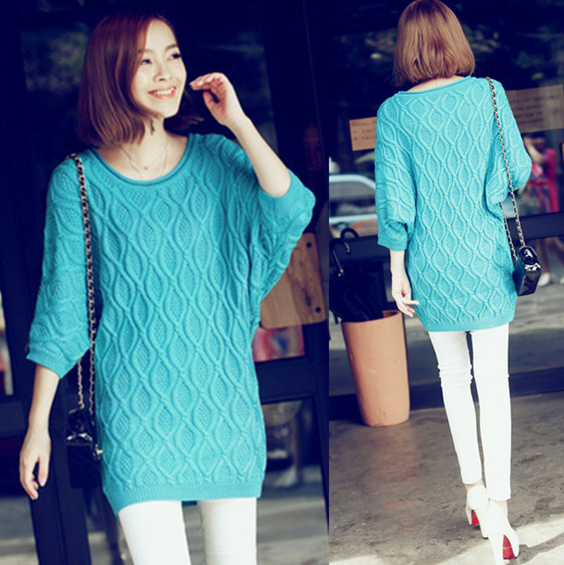 R6313l spring 2013 fashion o-neck loose batwing sleeve medium-long sweater