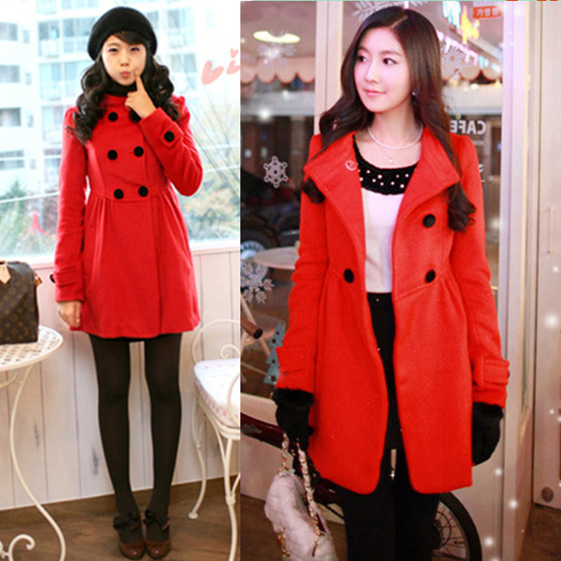 R8198 spring 2013 women's medium-long overcoat trench red thick outerwear