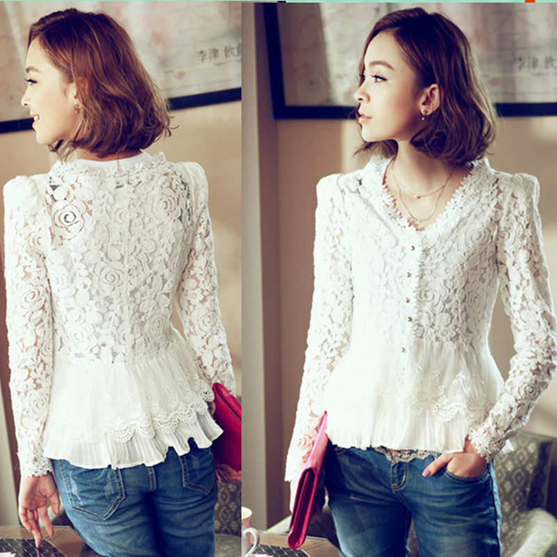 R8988 spring 2013 women's fashion slim lace long-sleeve shirt small cardigan