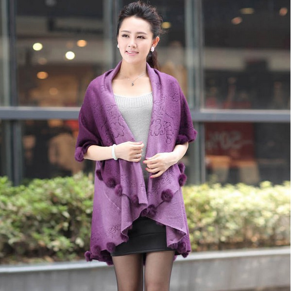 Rabbit 2012 autumn sheep fur shawl loose plus size cardigan long design cloak sweater outerwear female