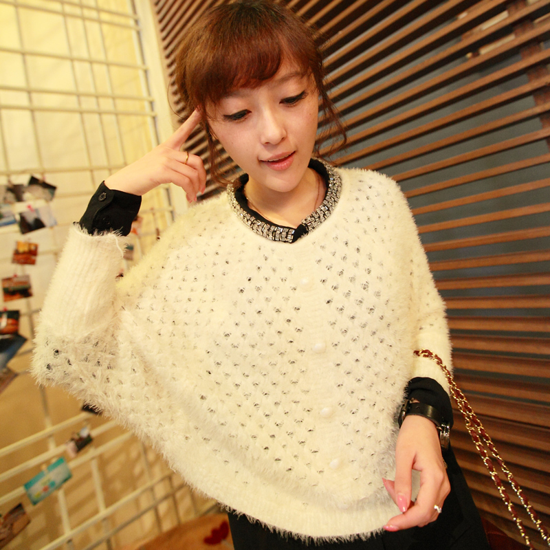 Rabbit fur batwing shirt female loose spring women's love cutout sweater female outerwear h9270