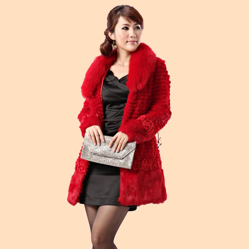 Rabbit fur coat 2012 fox medium-long women's overcoat