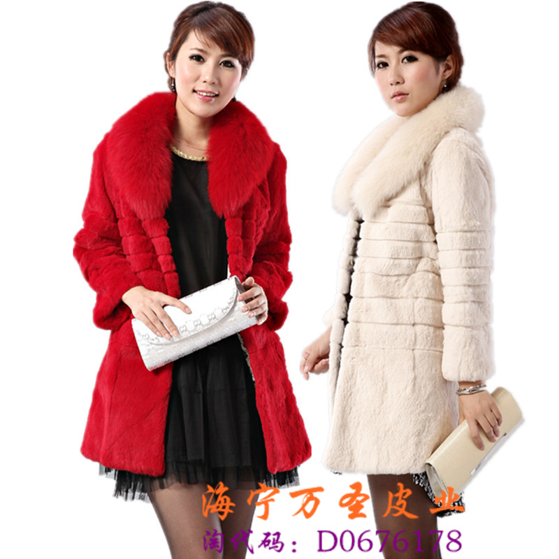 Rabbit fur coat 2012 rabbit hair fox fur female medium-long overcoat