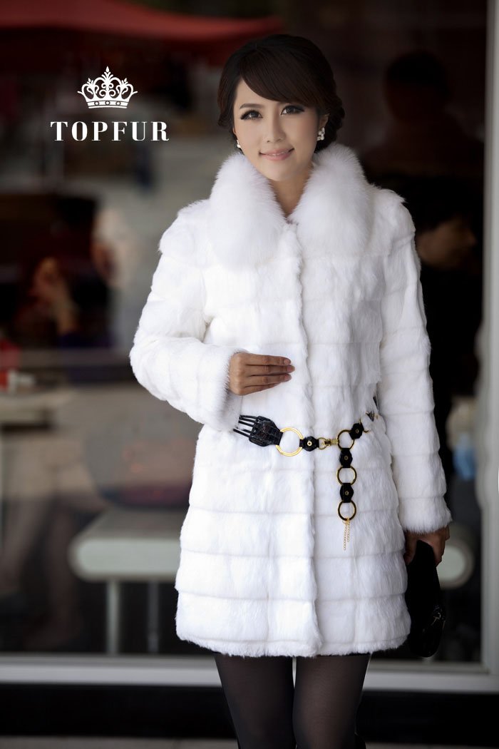 rabbit fur coat with fox fur collar  women's  long fur jacket/ Wholesale and retail/Free shipping TF0162