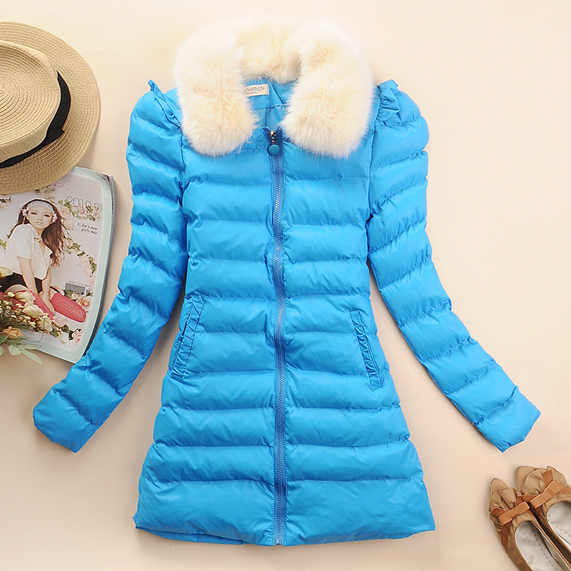 Rabbit fur collar long design cotton wadded jacket 417165p125