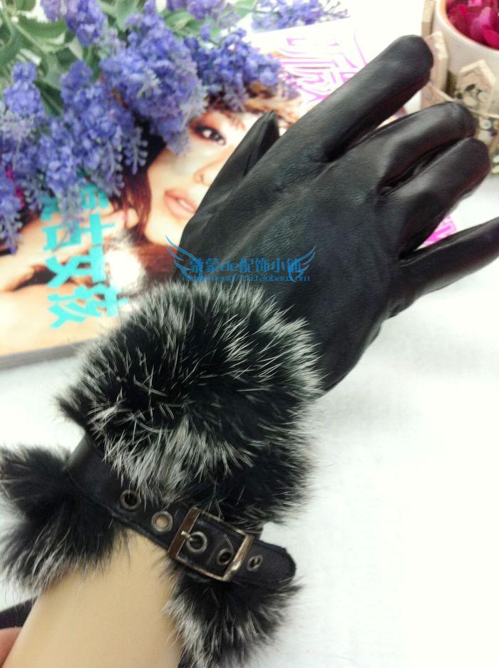 Rabbit fur fashion elegant genuine leather gloves rabbit fur gloves winter