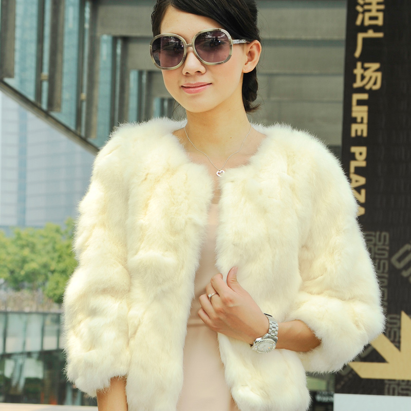 Rabbit fur female 2012 rex outerwear women's short design fur coat white