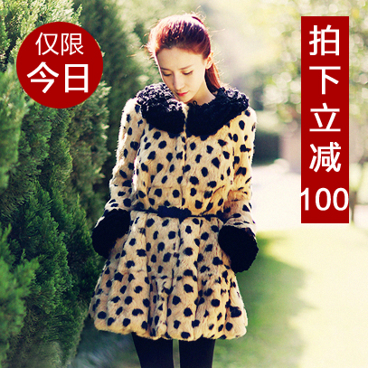 Rabbit fur leopard print fur 2012 lake wool medium-long women outerwear