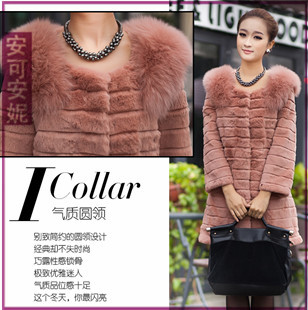 Rabbit fur medium-long o-neck  rabbit fur o-neck wrist-length sleeve