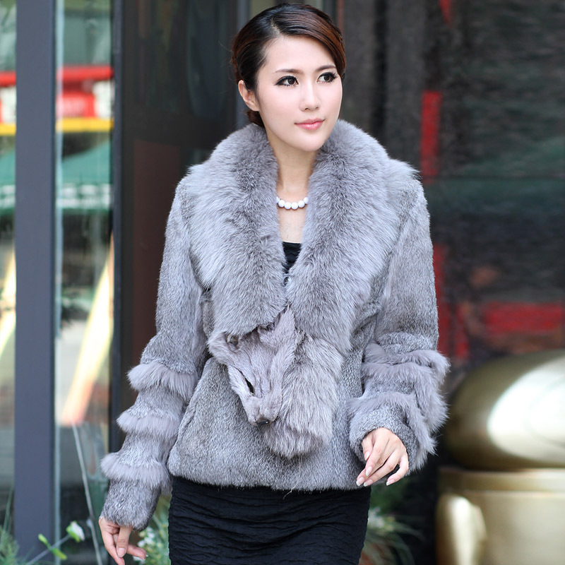 Rabbit fur overcoat large fox fur coat