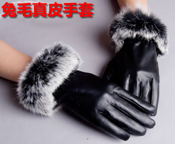 Rabbit fur sheepskin gloves female fashion winter thickening thermal women's genuine leather