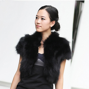 Rabbit fur stand collar fur short-sleeve vest fur coat black-and-white camel powder khaki customize