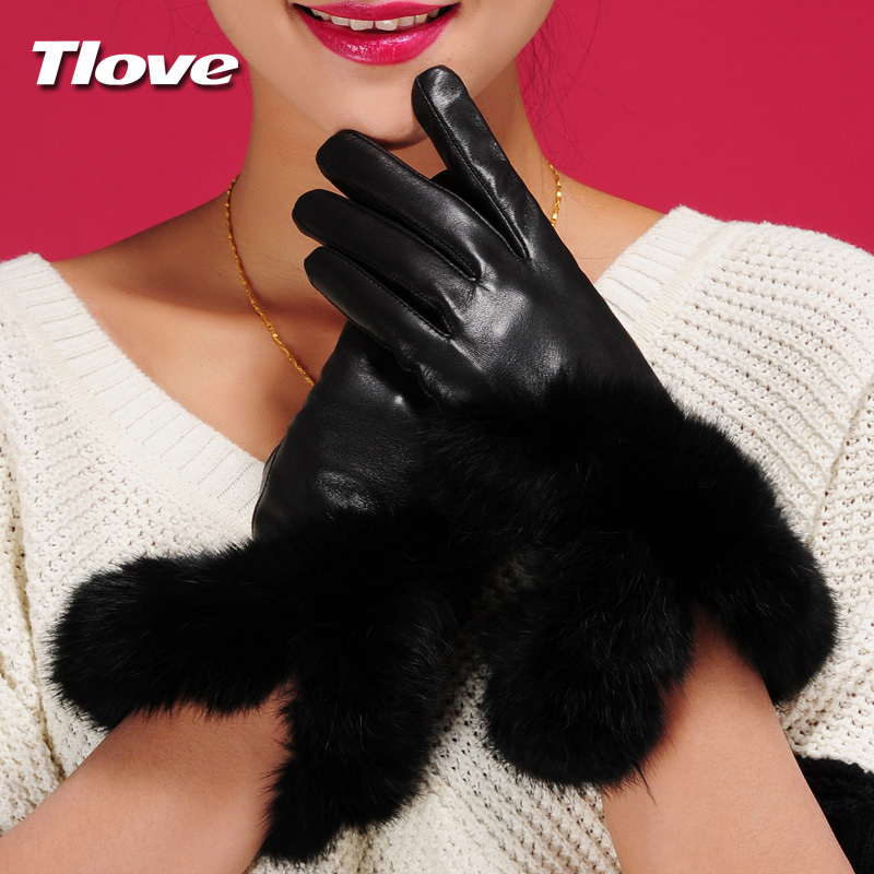 Rabbit fur tlove lengthen sheepskin genuine leather gloves women's thickening winter thermal arm sleeve