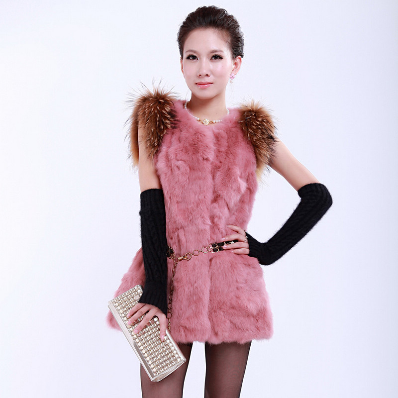 Rabbit fur vest raccoon fur medium-long outerwear 2012